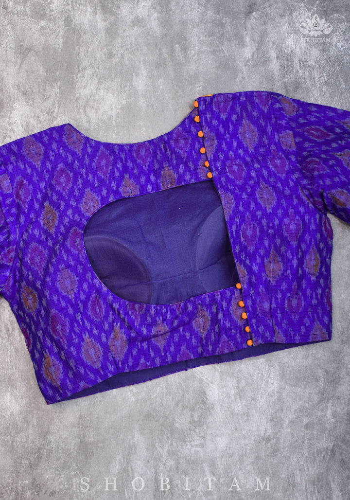Asymmetric Cutout Pure Silk Ikkat Raw Silk and kanjivaram Silk brocade Fusion Blouse