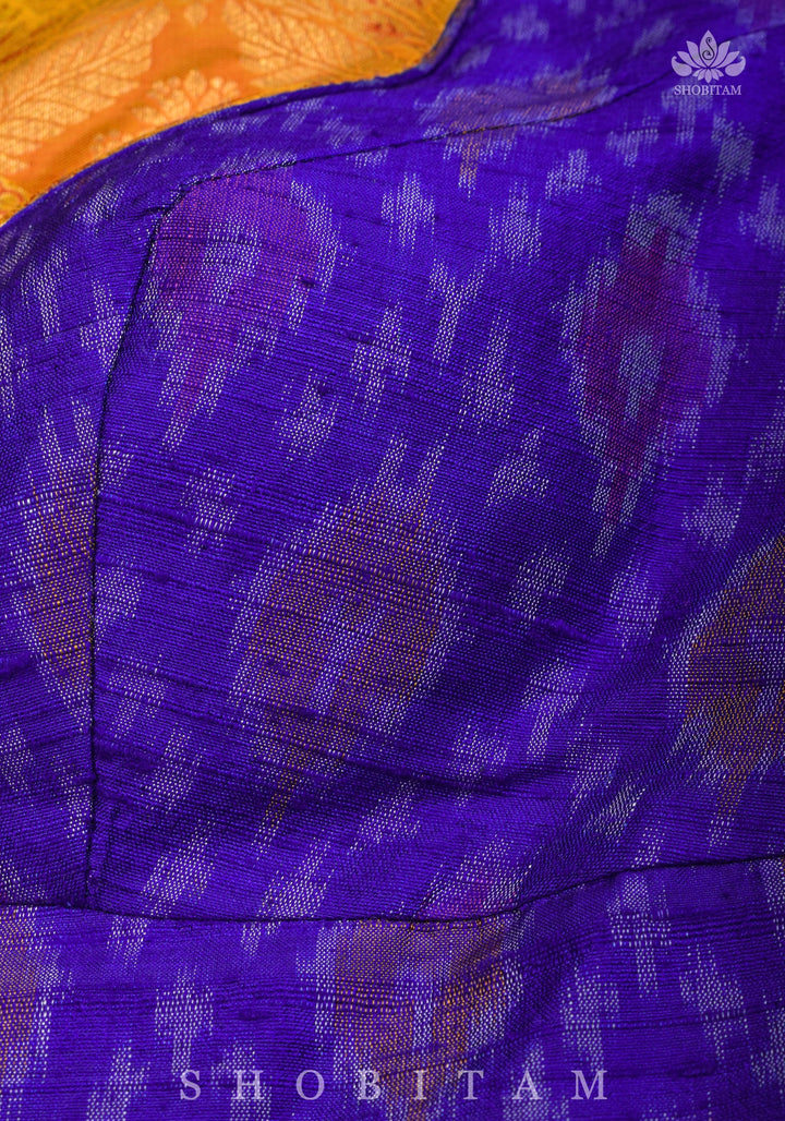 Asymmetric Cutout Pure Silk Ikkat Raw Silk and kanjivaram Silk brocade Fusion Blouse