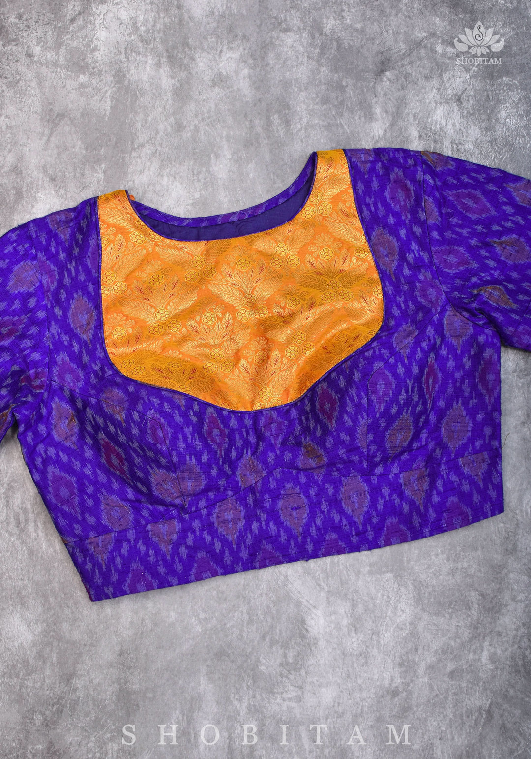 Asymmetric Cutout Pure Silk Ikkat Raw Silk and kanjivaram Silk brocade Fusion Blouse