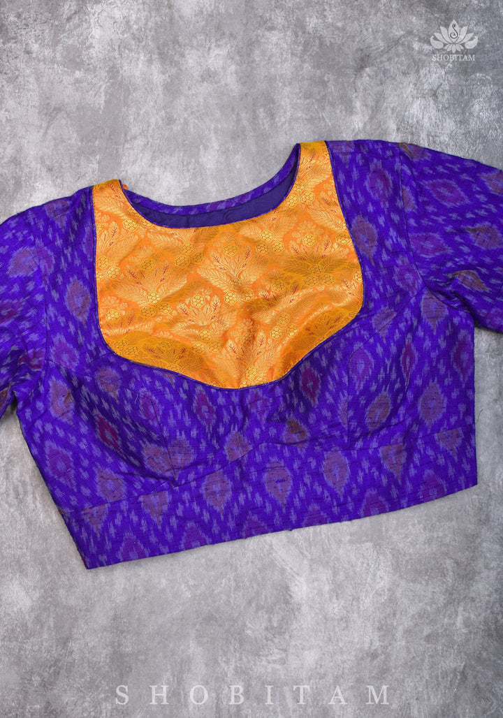 Asymmetric Cutout Pure Silk Ikkat Raw Silk and kanjivaram Silk brocade Fusion Blouse