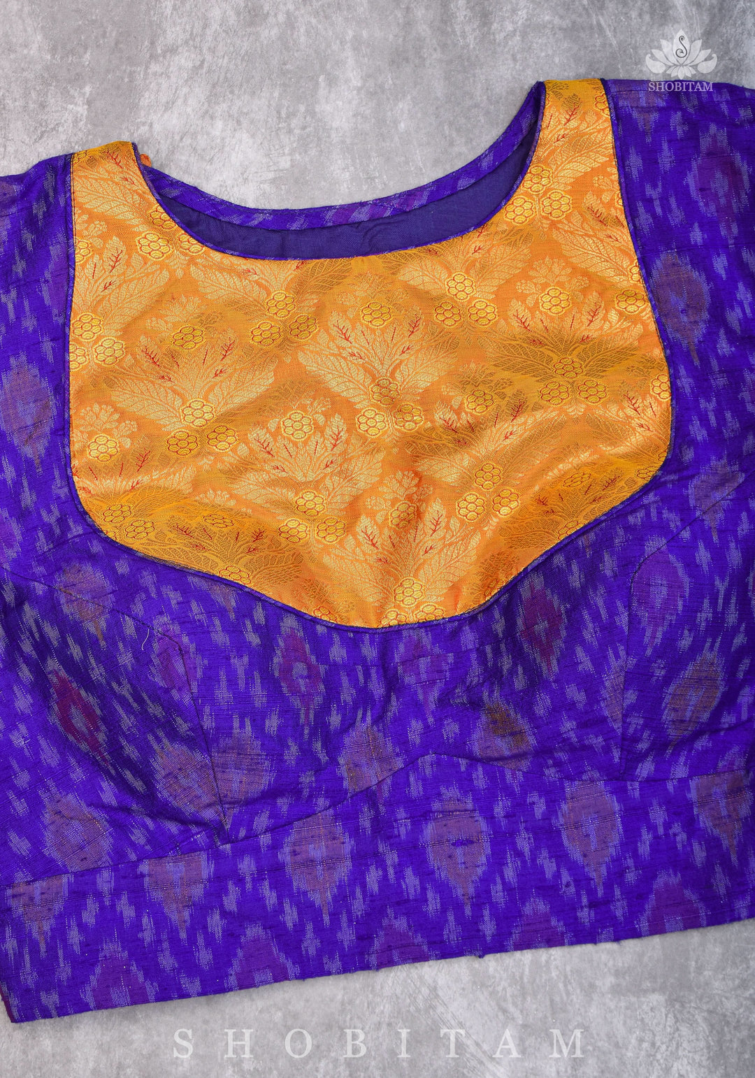 Asymmetric Cutout Pure Silk Ikkat Raw Silk and kanjivaram Silk brocade Fusion Blouse