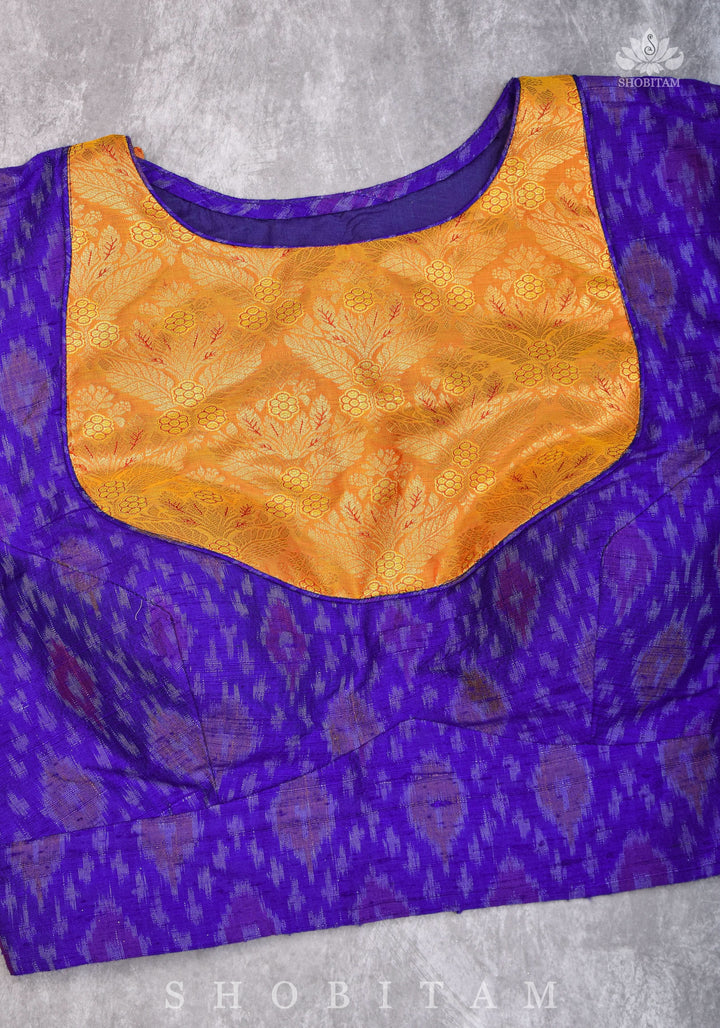 Asymmetric Cutout Pure Silk Ikkat Raw Silk and kanjivaram Silk brocade Fusion Blouse