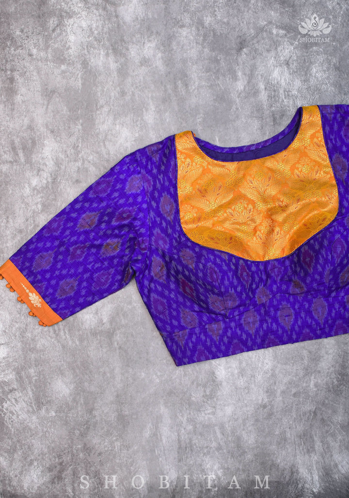Asymmetric Cutout Pure Silk Ikkat Raw Silk and kanjivaram Silk brocade Fusion Blouse