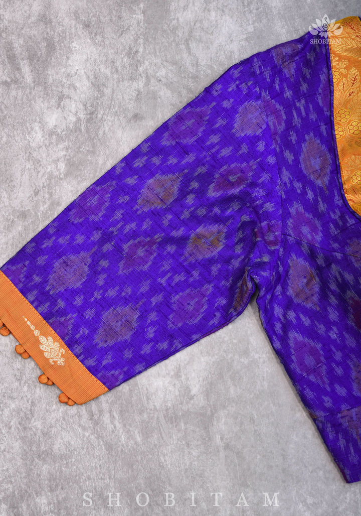 Asymmetric Cutout Pure Silk Ikkat Raw Silk and kanjivaram Silk brocade Fusion Blouse