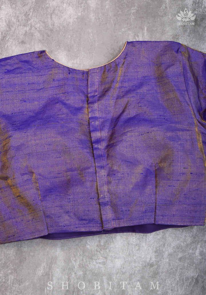 Guttapusalu and bajuband handwork on exotic Pure Tissue Raw Silk Blouse in Lilac