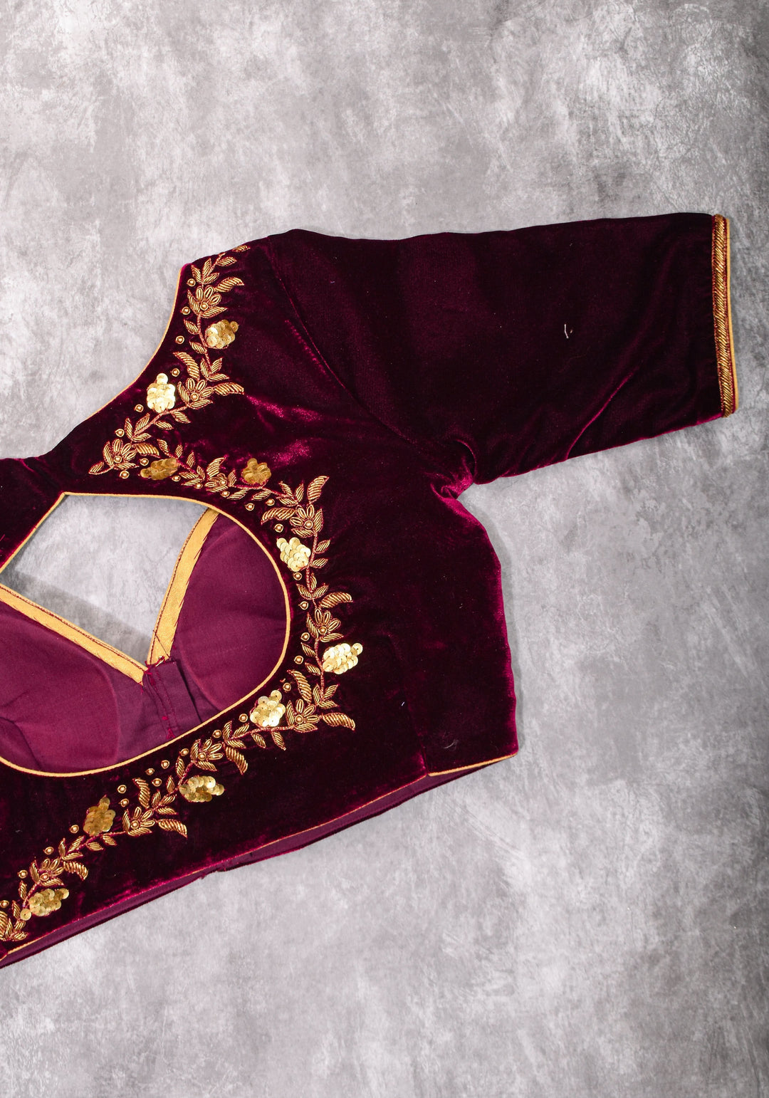 Velvet Blouse in Maroon with Zardosi and Sequin Work | Made to Order