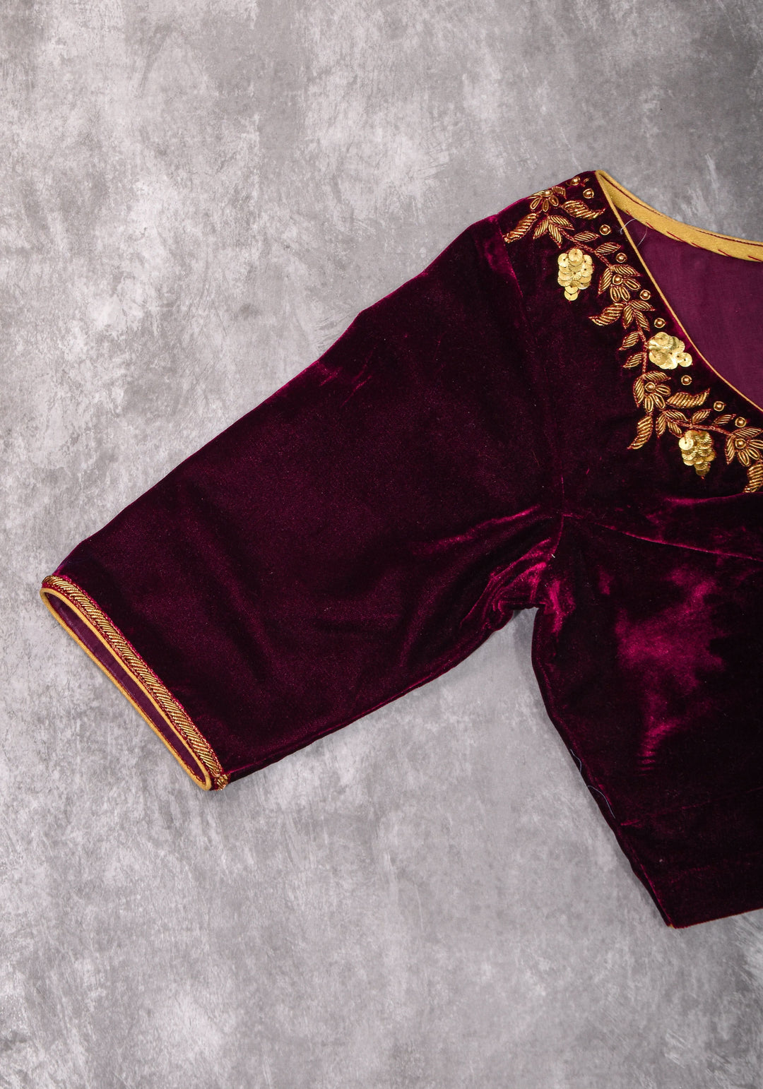 Velvet Blouse in Maroon with Zardosi and Sequin Work | Made to Order