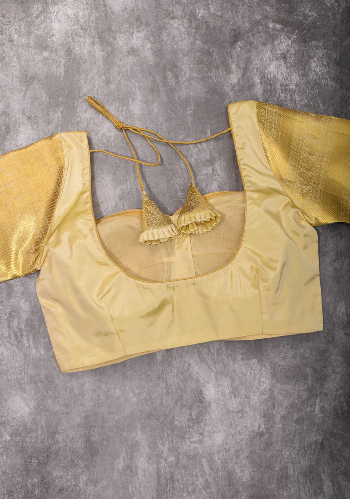 16" Zari Sleeves Kanjivaram  Silk Blouse in Off White | Made to Order