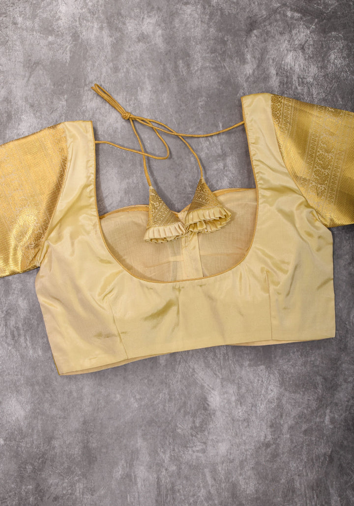16" Zari Sleeves Kanjivaram  Silk Blouse in Off White | Made to Order