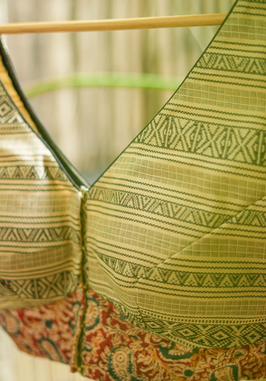 Beige and maroon Handloom Cotton and Block print Kalamkari Blouse