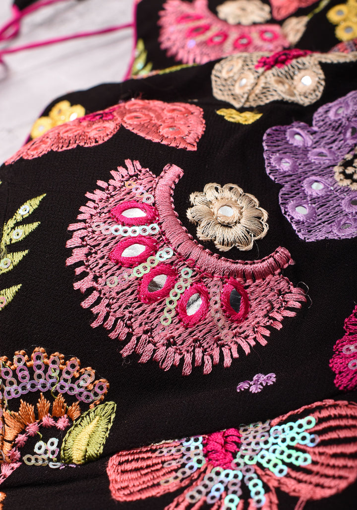 Made to Order: Georgette Embroidery Blouse in Black