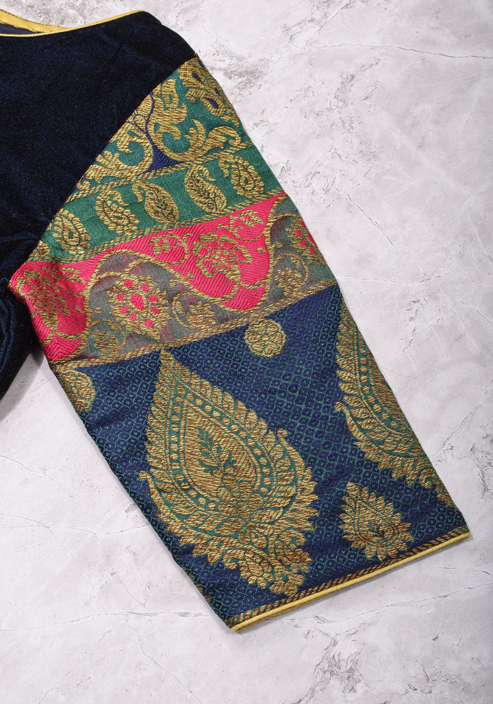 Size 32 : Regal Velvet and Banarasi multihue Sleeves Blouse