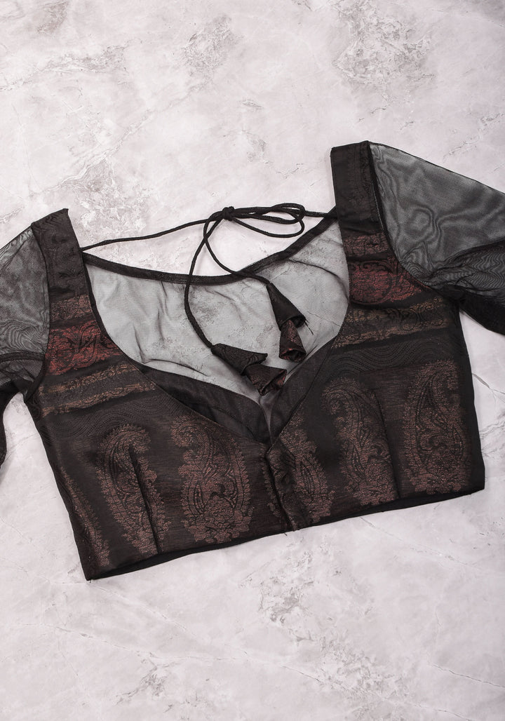 SIZE 32 Stunning Black Net Blouse with Sheer Yoke And net sleeves!