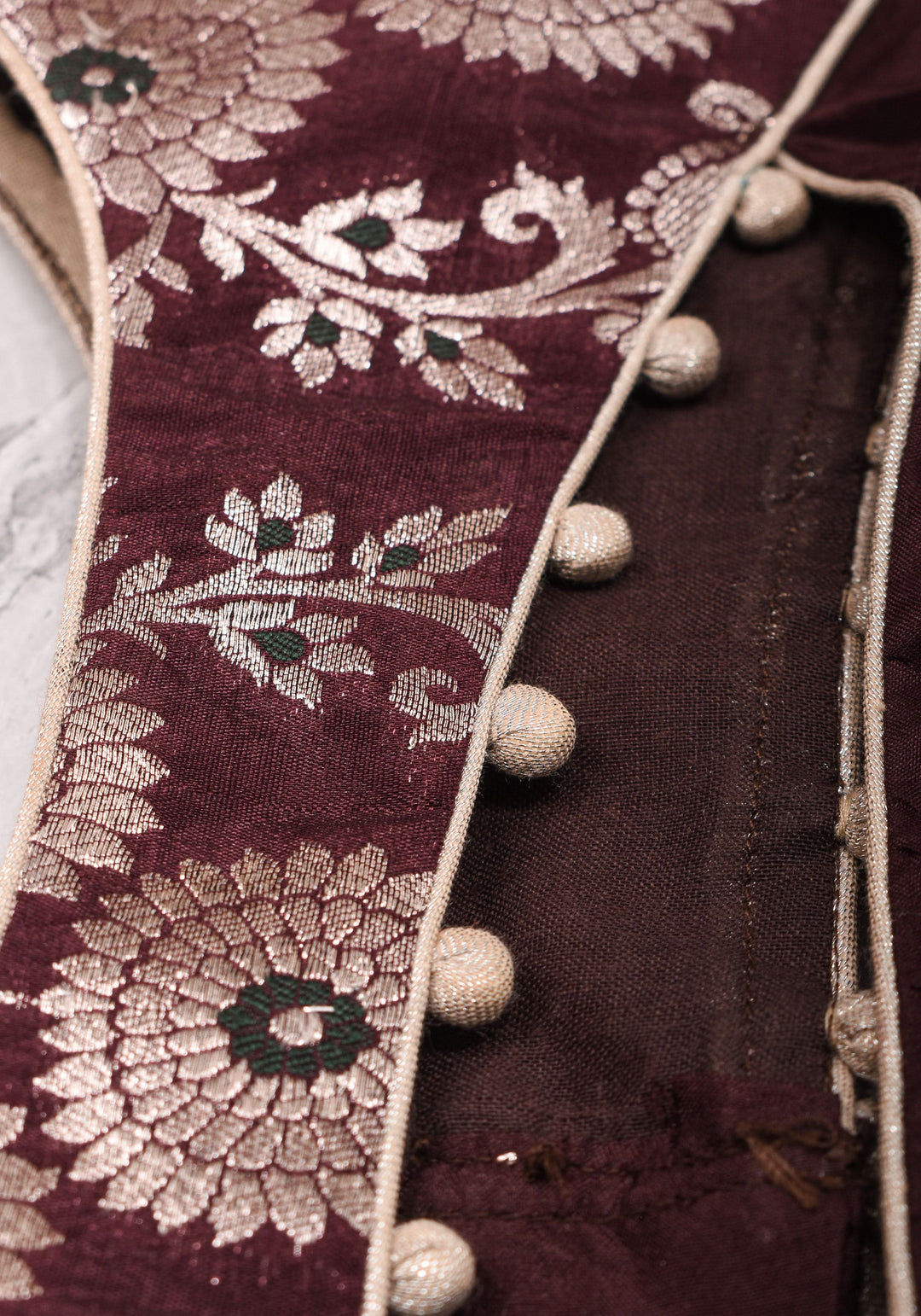 Maroon Silk with Banarasi Silver brocade Yoke with cutout design mix and match blouse for saree, Made to Order