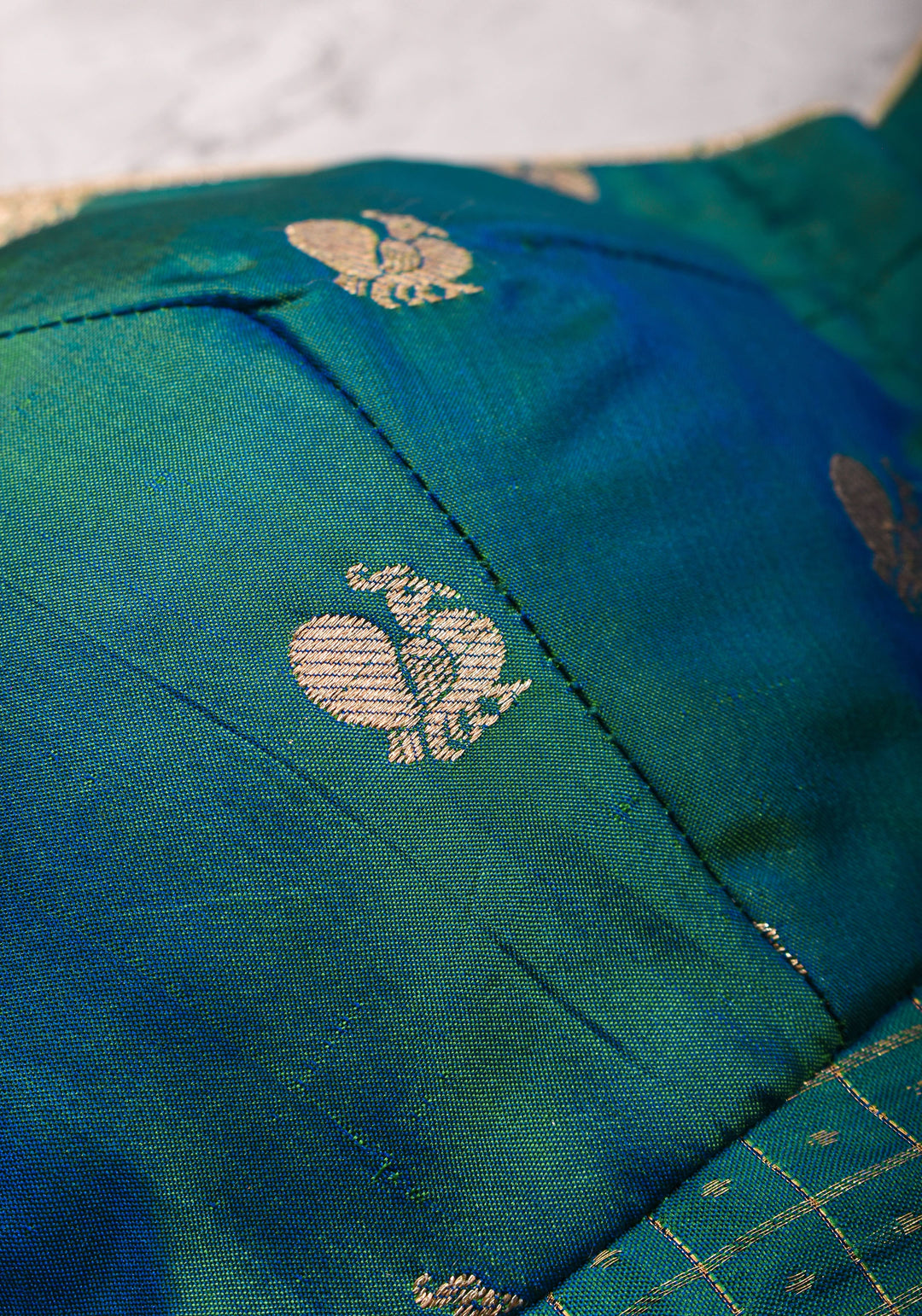 Pure Kanjivaram Silk Peacock Butti and checks Matka Neck Mix and Match Blouse for saree, Made to Order