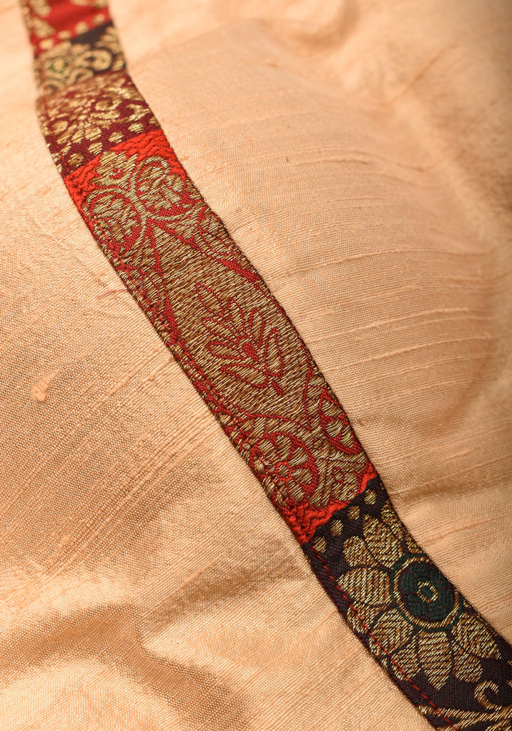 Ivory pure Raw silk blouse with Banarasi trim and potli button detailing,  sleeve option available, Made to Order