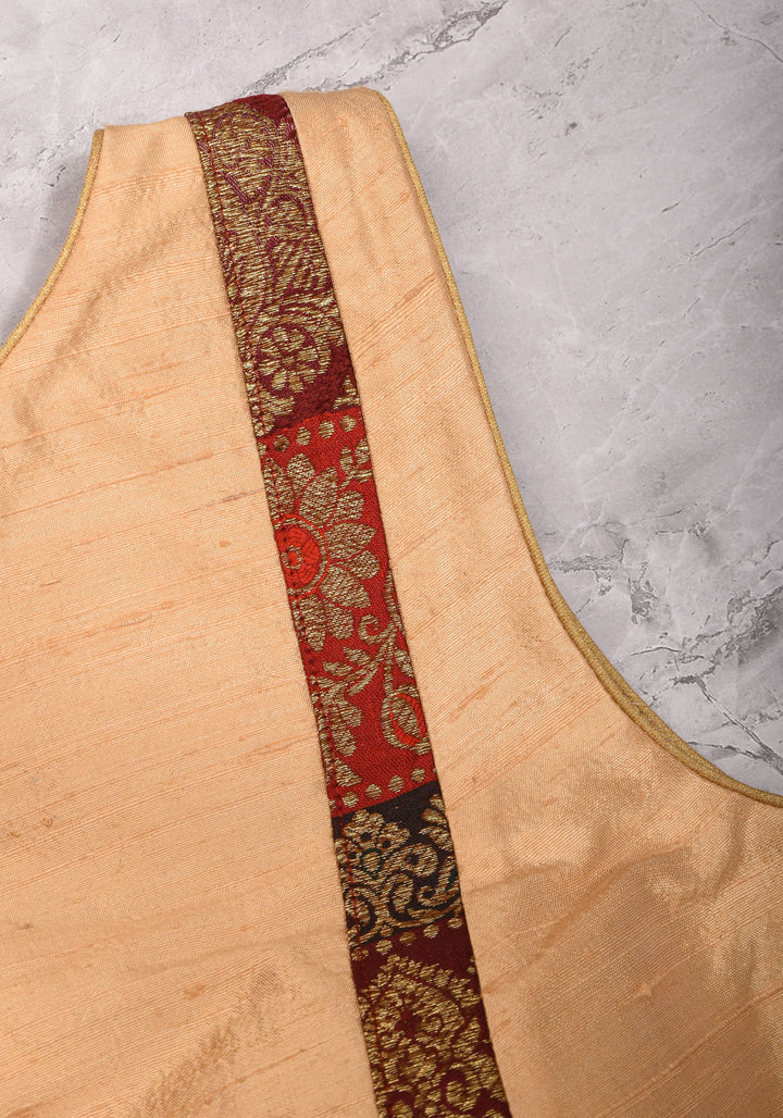 Ivory pure Raw silk blouse with Banarasi trim and potli button detailing,  sleeve option available, Made to Order