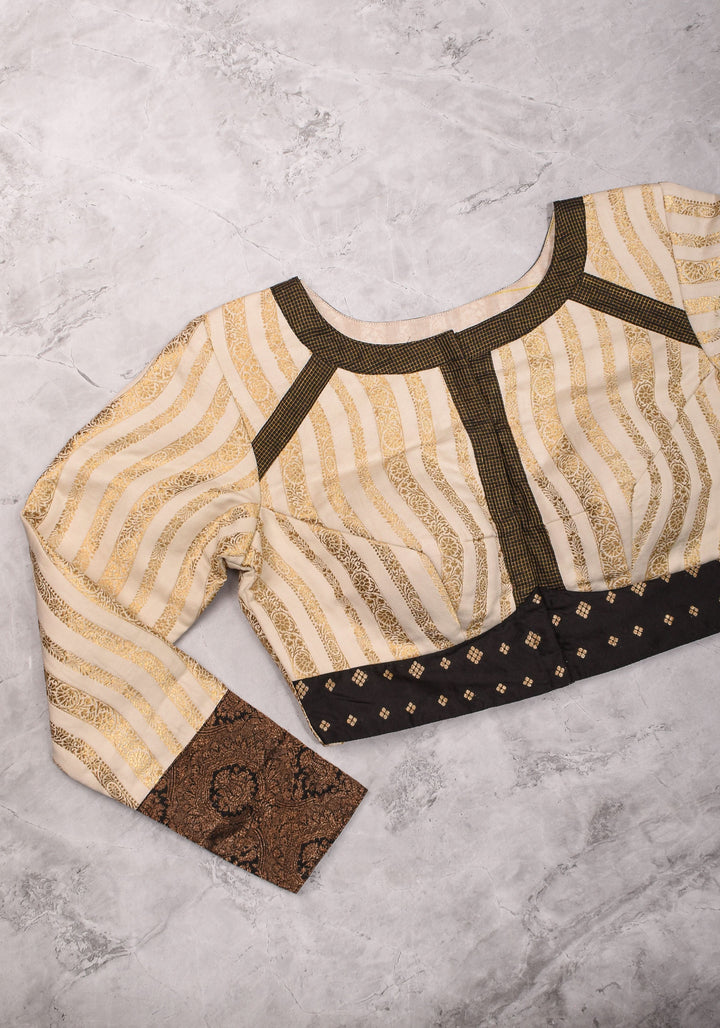 Ivory and Black Bandgala & Full sleeves blouse with Paisley Zardosi Hand embroidery, Made to Order