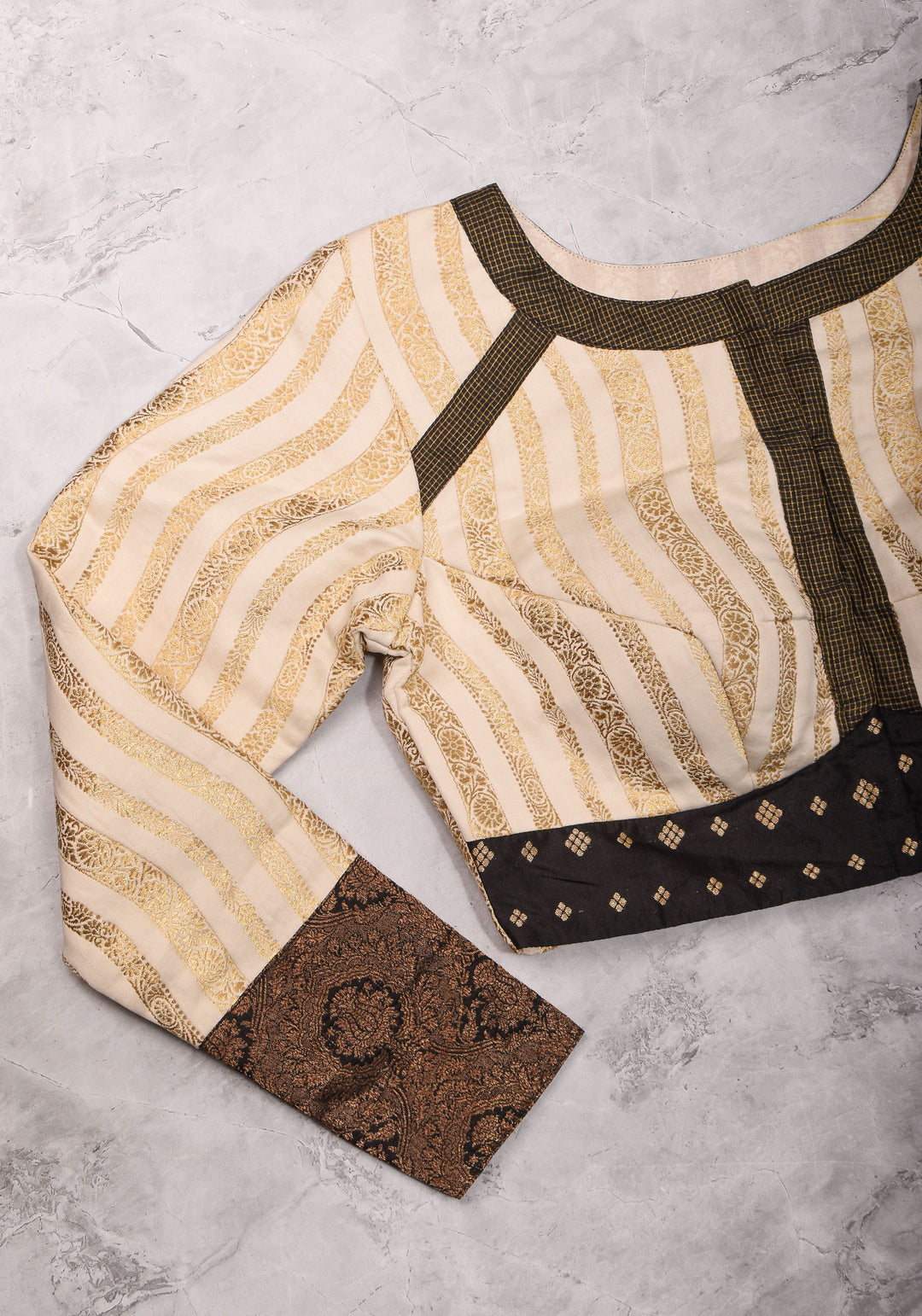 Ivory and Black Bandgala & Full sleeves blouse with Paisley Zardosi Hand embroidery, Made to Order