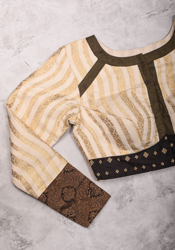 Ivory and Black Bandgala & Full sleeves blouse with Paisley Zardosi Hand embroidery, Made to Order