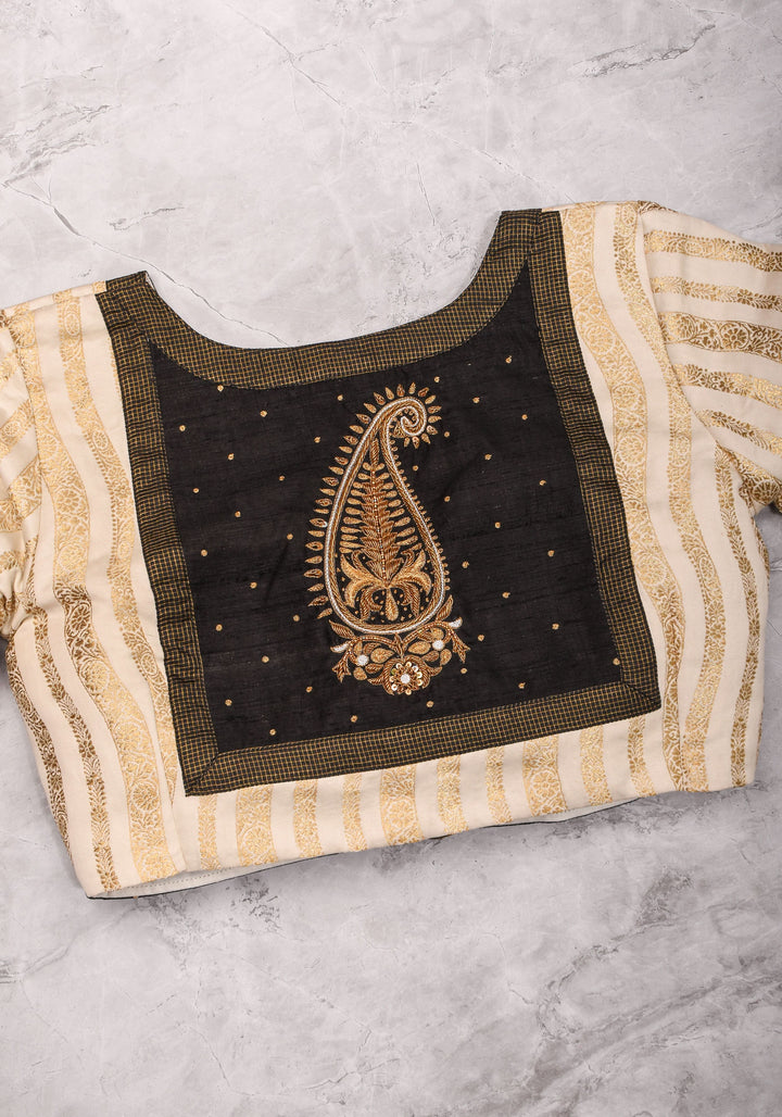 Ivory and Black Bandgala & Full sleeves blouse with Paisley Zardosi Hand embroidery, Made to Order