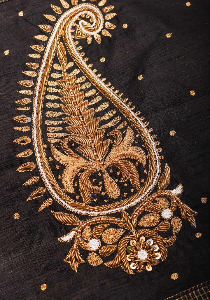 Ivory and Black Bandgala & Full sleeves blouse with Paisley Zardosi Hand embroidery, Made to Order