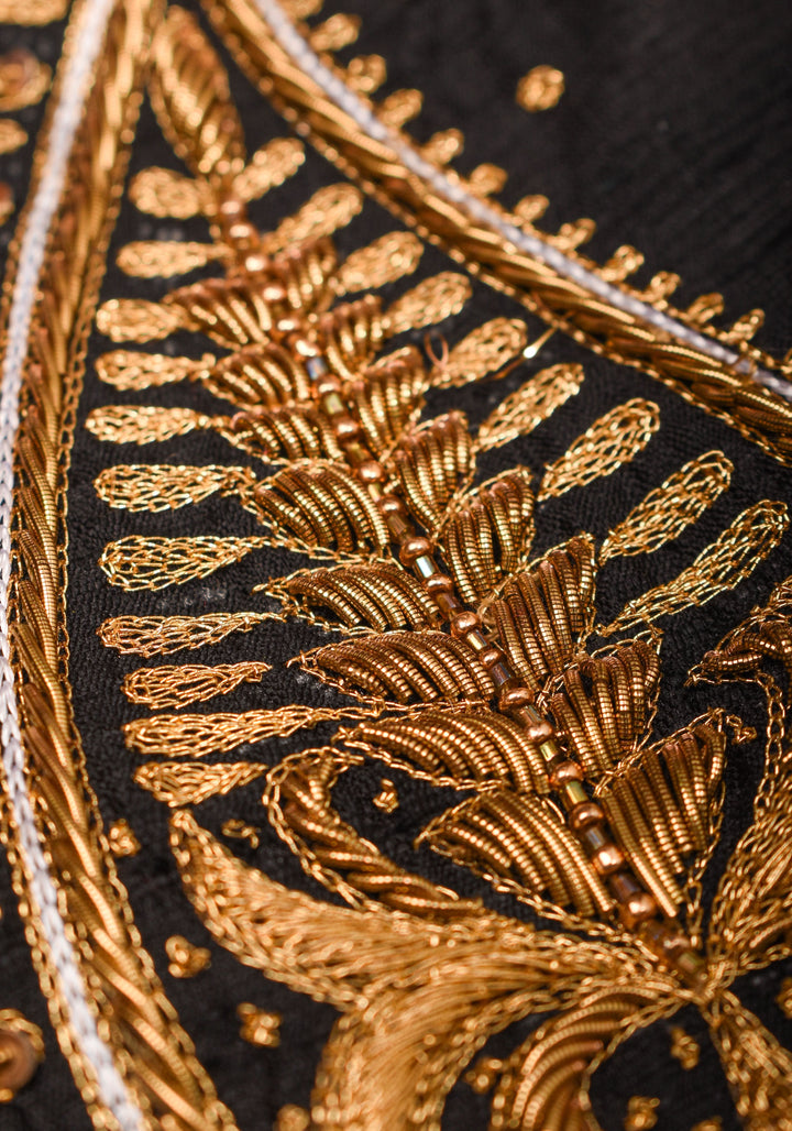 Ivory and Black Bandgala & Full sleeves blouse with Paisley Zardosi Hand embroidery, Made to Order