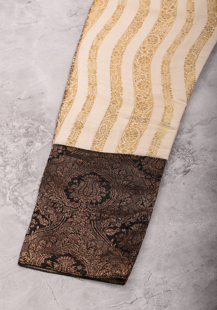 Ivory and Black Bandgala & Full sleeves blouse with Paisley Zardosi Hand embroidery, Made to Order
