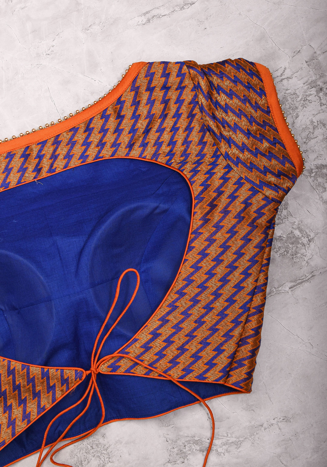 Purple Orange Jacquard brocade boat neck blouse with back detailing, Made to Order