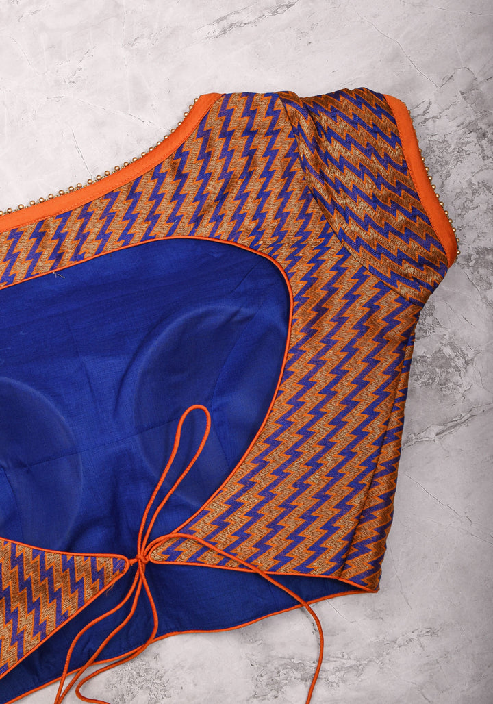 Purple Orange Jacquard brocade boat neck blouse with back detailing, Made to Order