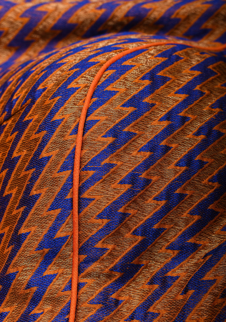 Purple Orange Jacquard brocade boat neck blouse with back detailing, Made to Order