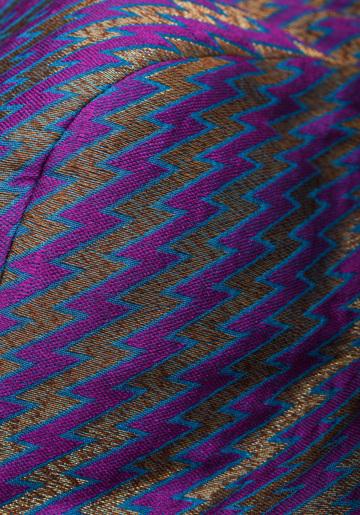 Purple Blue jacquard one shoulder blouse crop top, Made to Order