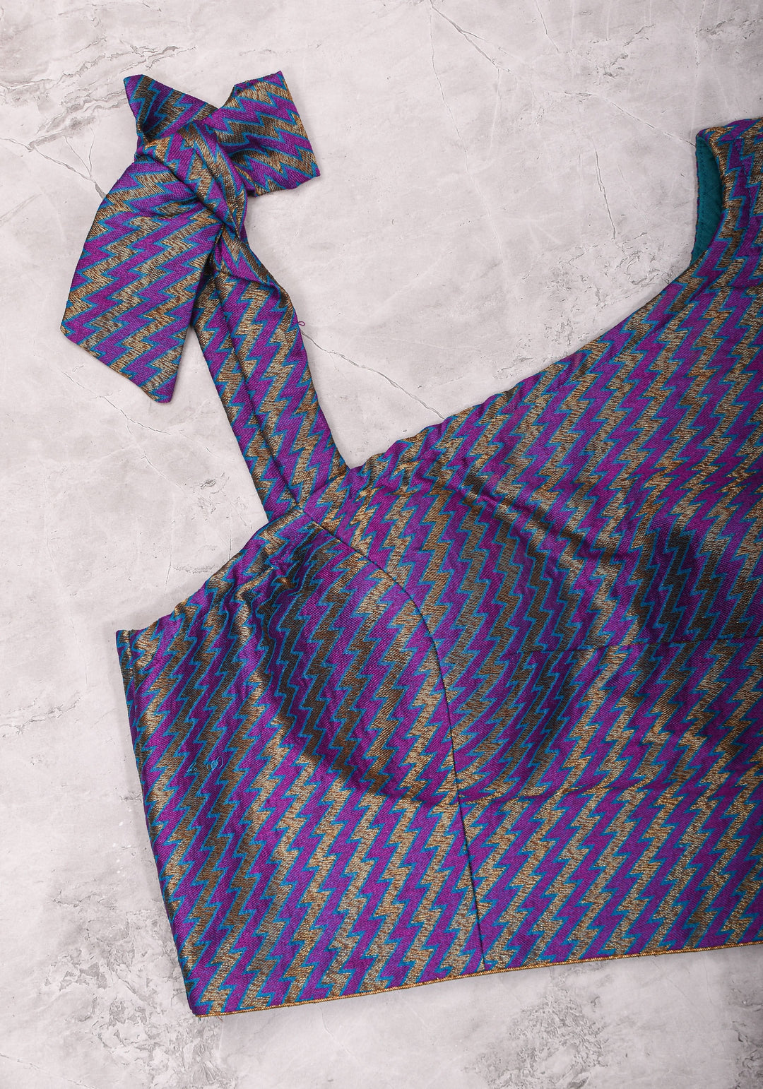 Purple Blue jacquard one shoulder blouse crop top, Made to Order