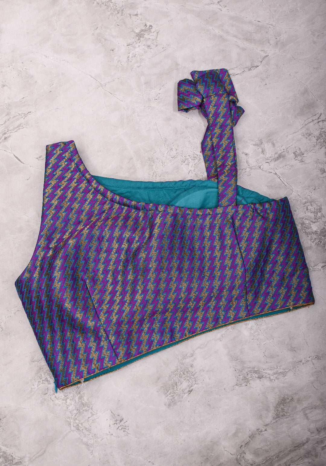 Purple Blue jacquard one shoulder blouse crop top, Made to Order