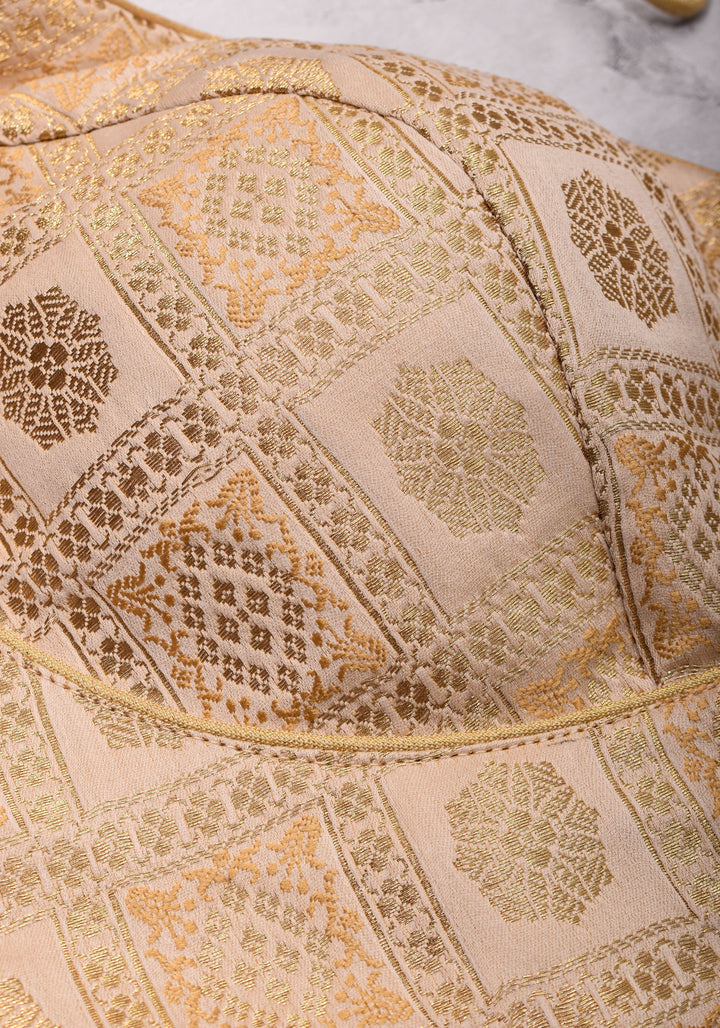 Ivory Patola Design Brocade Mix and Match Blouse with 3/4 sleeve for saree, Made to Order