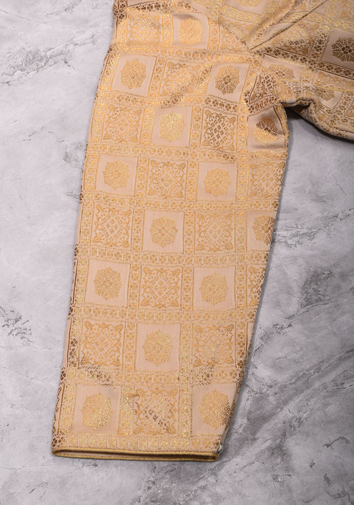 Ivory Patola Design Brocade Mix and Match Blouse with 3/4 sleeve for saree, Made to Order