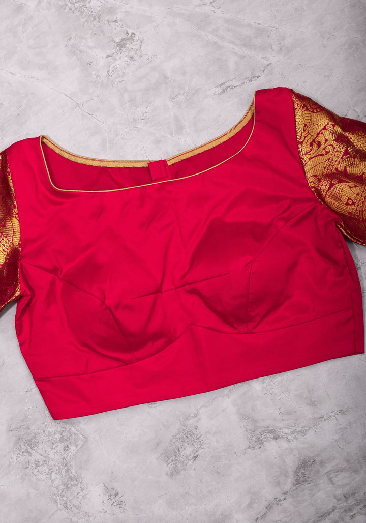 Red kanjivaram Silk Blouse with 3/4th Sleeves Mix and Match Blouse for saree, Made to Order