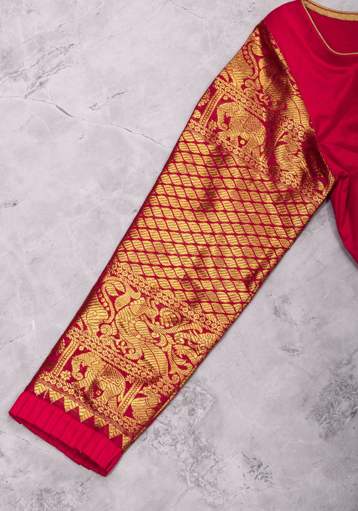 Red kanjivaram Silk Blouse with 3/4th Sleeves Mix and Match Blouse for saree, Made to Order