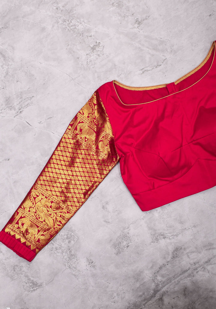 Red kanjivaram Silk Blouse with 3/4th Sleeves Mix and Match Blouse for saree, Made to Order