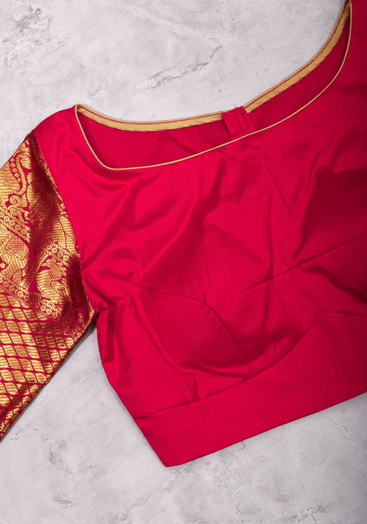 Red kanjivaram Silk Blouse with 3/4th Sleeves Mix and Match Blouse for saree, Made to Order