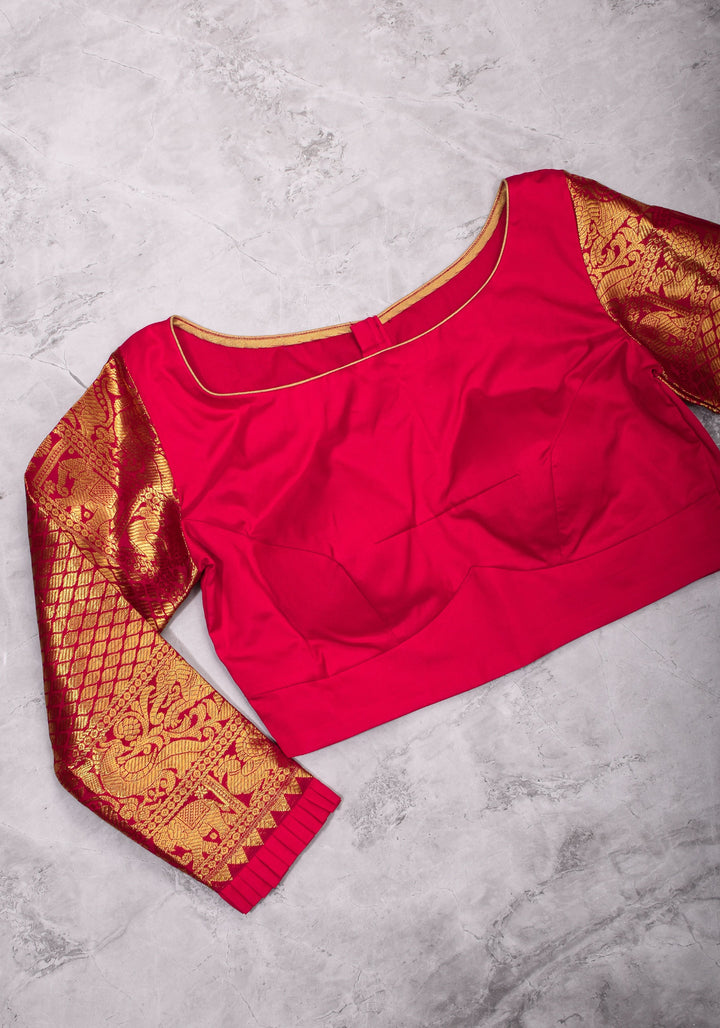 Red kanjivaram Silk Blouse with 3/4th Sleeves Mix and Match Blouse for saree, Made to Order