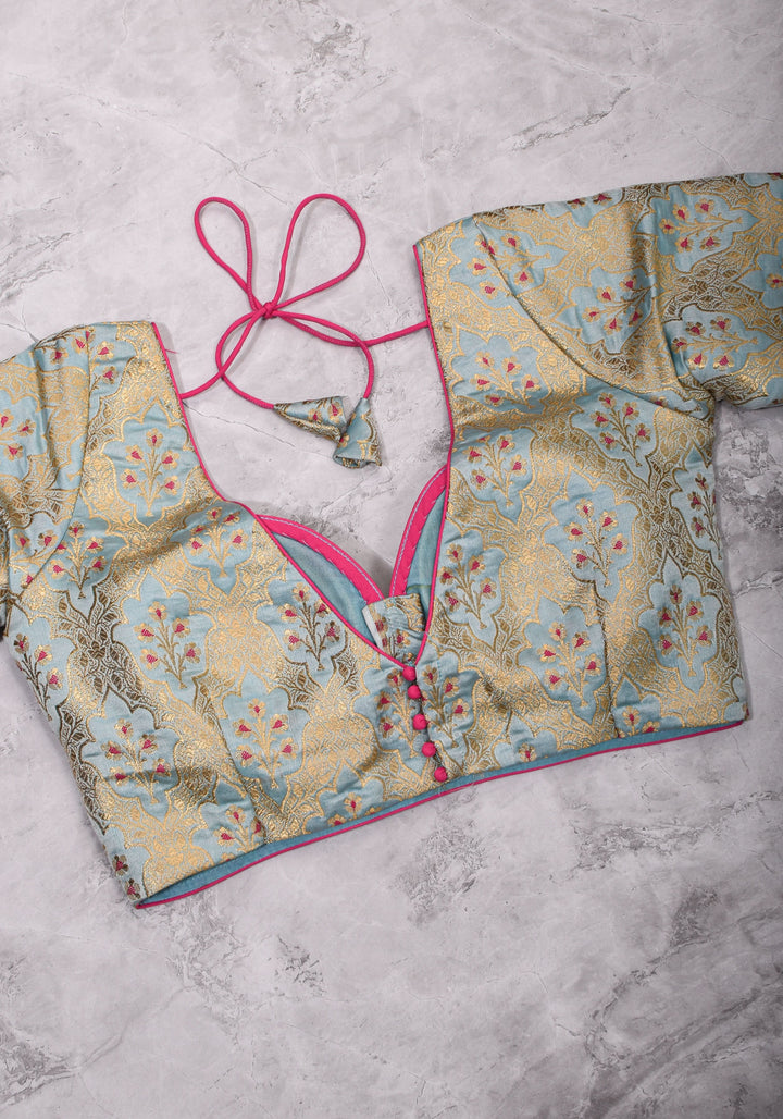 Heather Blue Meenakari  Silk Blouse  Mix and Match Blouse for saree, Made to Order