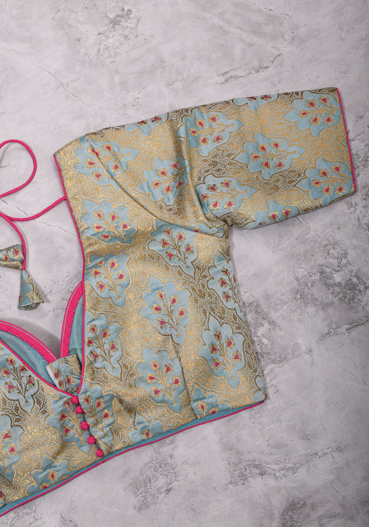 Heather Blue Meenakari  Silk Blouse  Mix and Match Blouse for saree, Made to Order