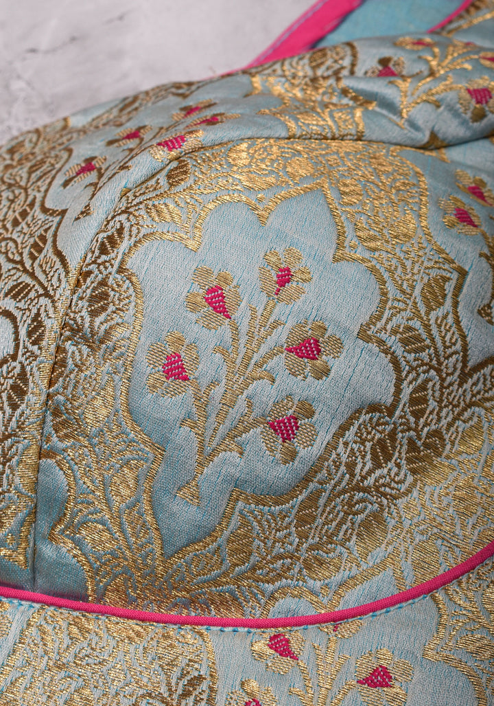 Heather Blue Meenakari  Silk Blouse  Mix and Match Blouse for saree, Made to Order