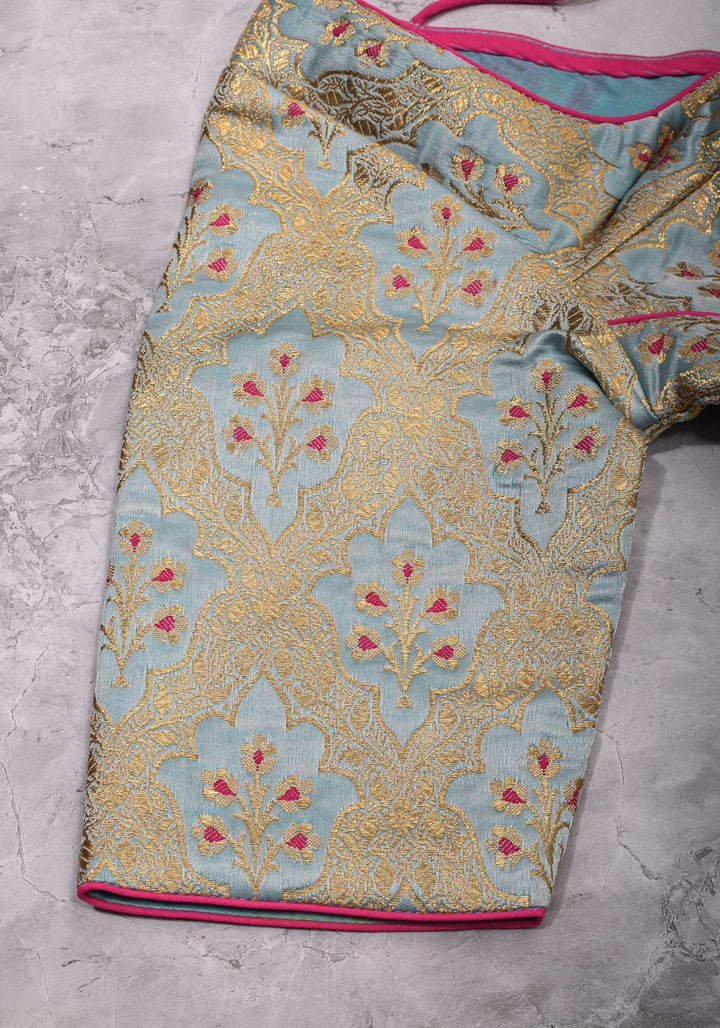 Heather Blue Meenakari  Silk Blouse  Mix and Match Blouse for saree, Made to Order