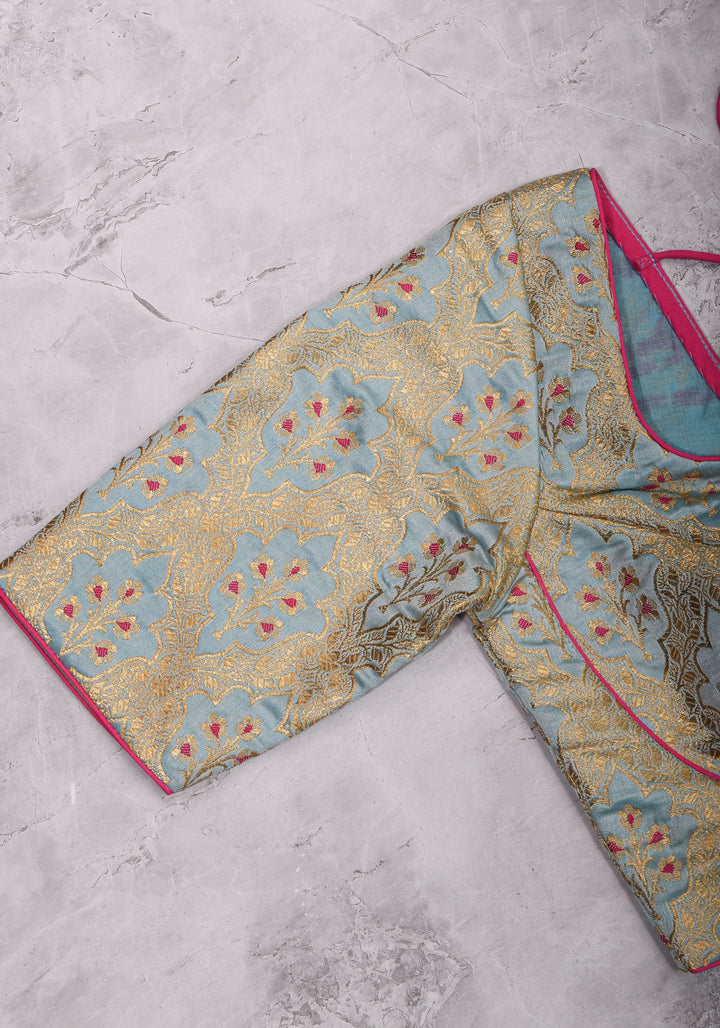 Heather Blue Meenakari  Silk Blouse  Mix and Match Blouse for saree, Made to Order