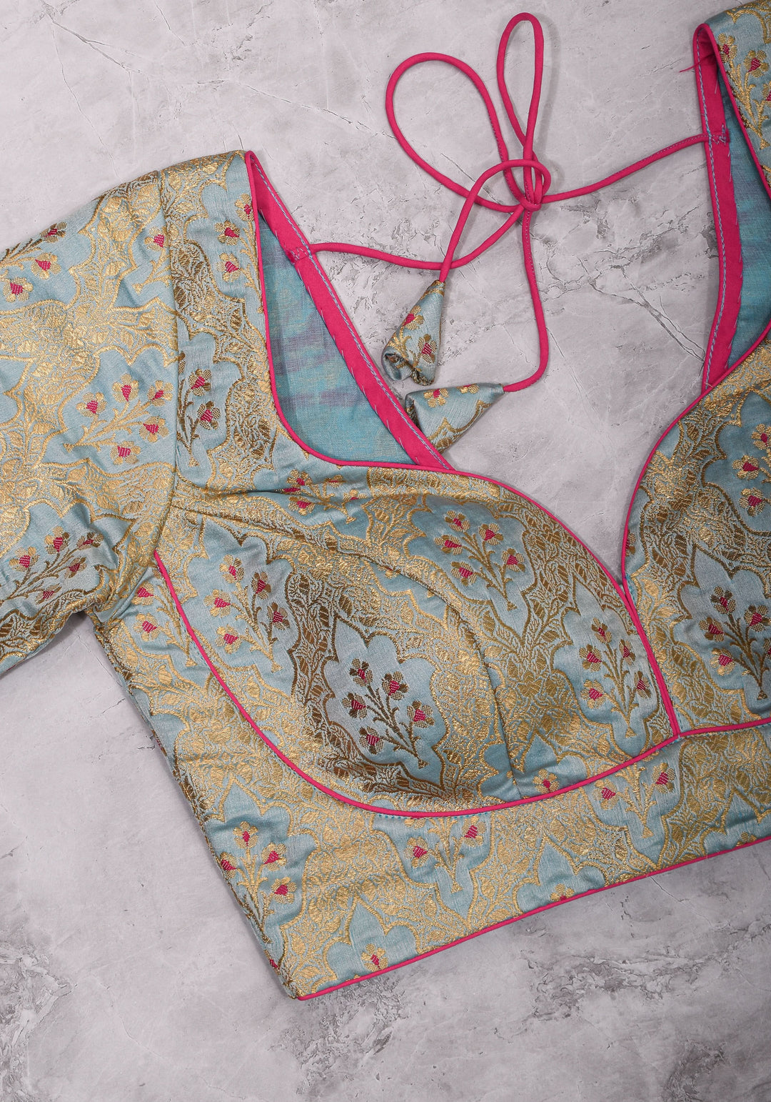 Heather Blue Meenakari  Silk Blouse  Mix and Match Blouse for saree, Made to Order