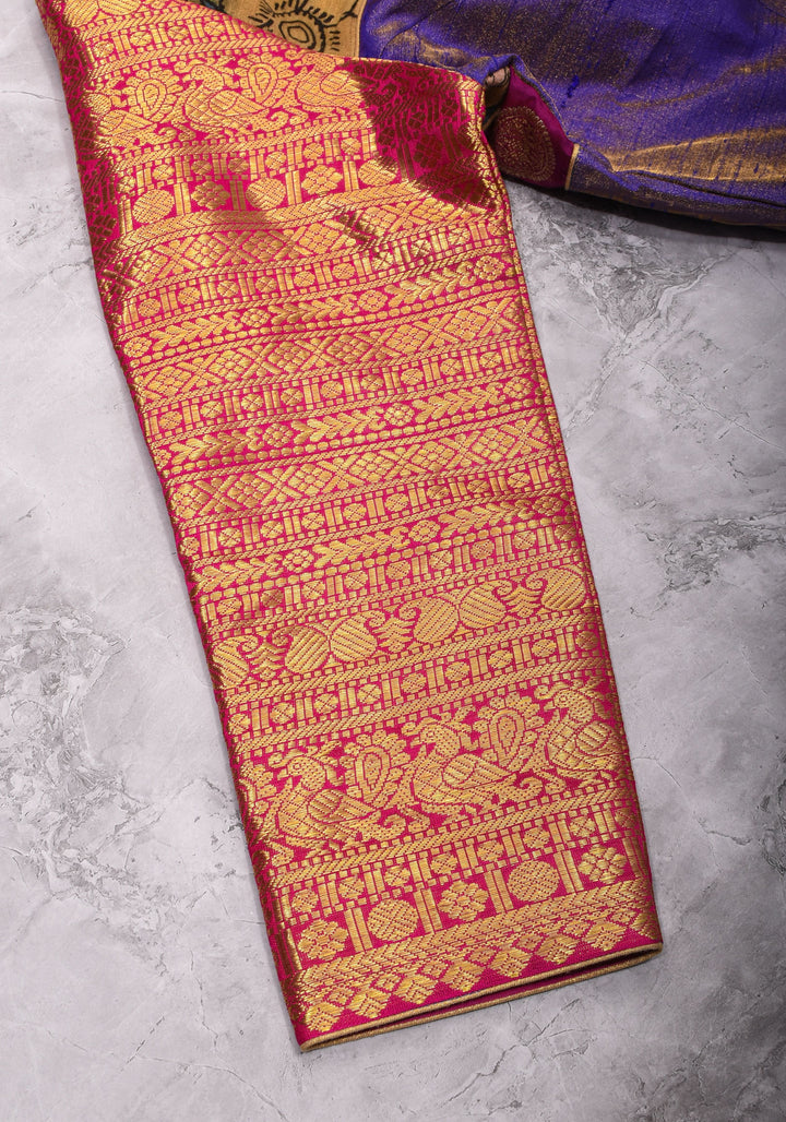 Purple  Silk Blouse with pen Kalamkari Yoke  Mix and Match Blouse for saree, Made to Order