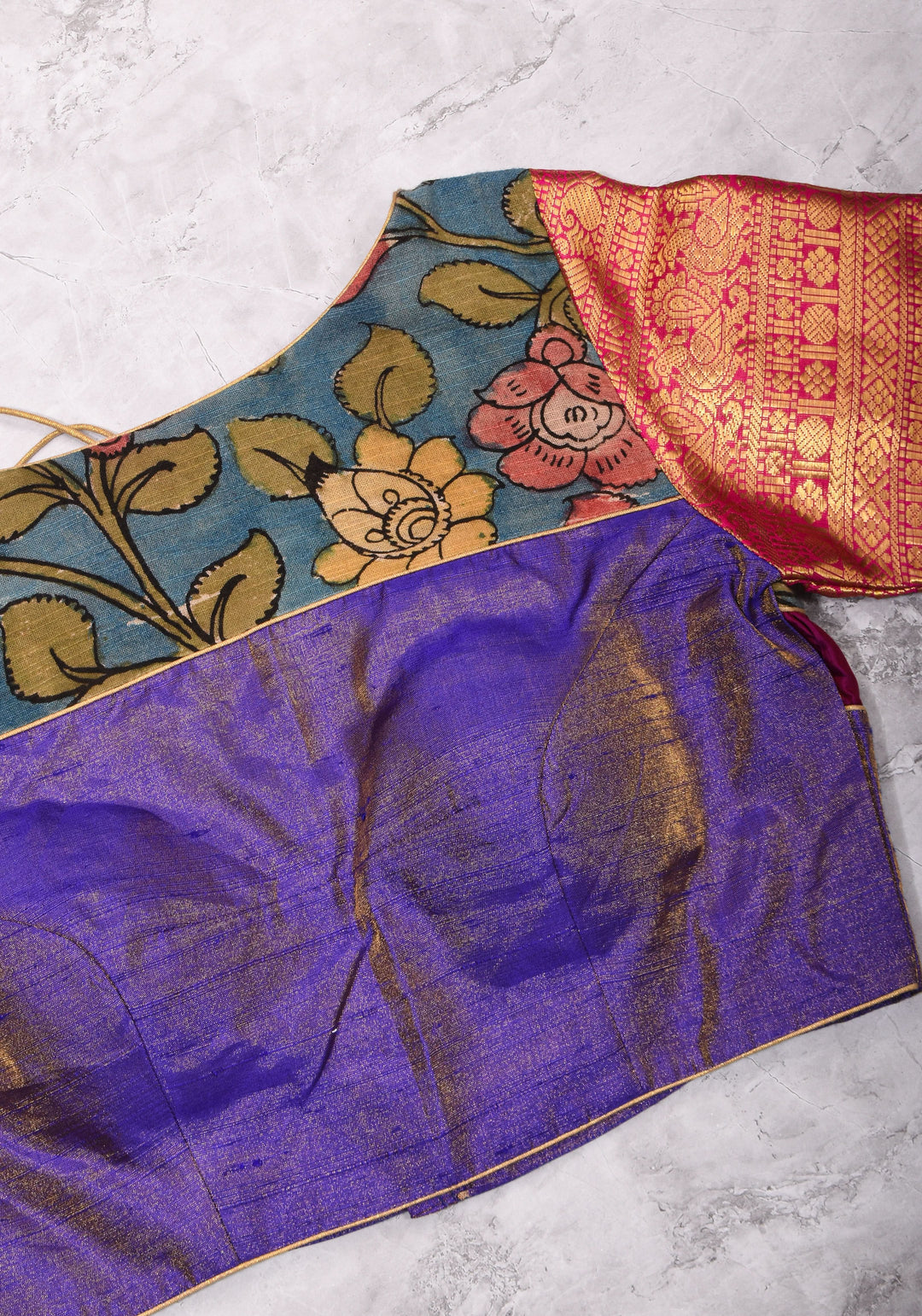 Purple  Silk Blouse with pen Kalamkari Yoke  Mix and Match Blouse for saree, Made to Order