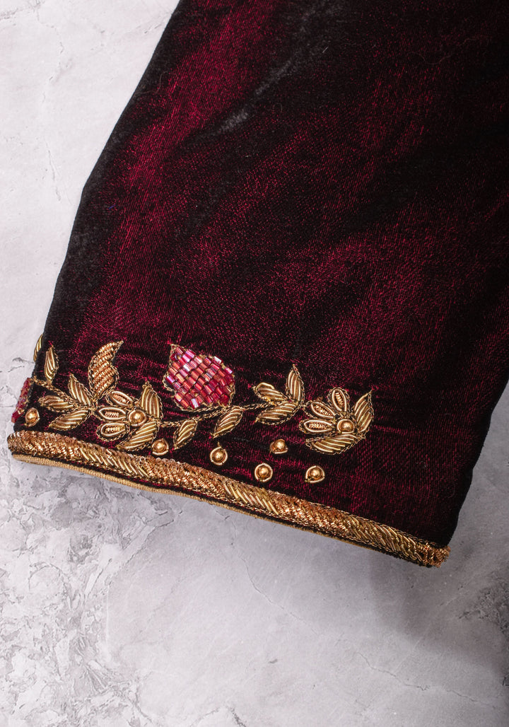 Maroon Velvet Blouse with Zardosi work Mix and Match Blouse for saree, Made to Order
